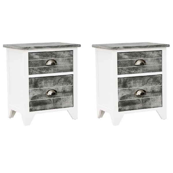 vidaXL Table de chevet 2 Pièces avec 2 tiroirs Gris et blanc