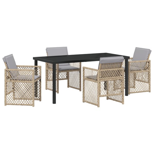 Ensemble de salle à manger de jardin 5 pièces avec coussins beige poly rattan