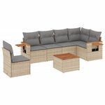 vidaXL Salon de jardin avec coussins 7 Pièces beige résine tressée