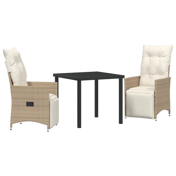 vidaXL Ensemble de Salle à Manger de Jardin de 3 Pièces avec Coussins Beige Poly Rattan