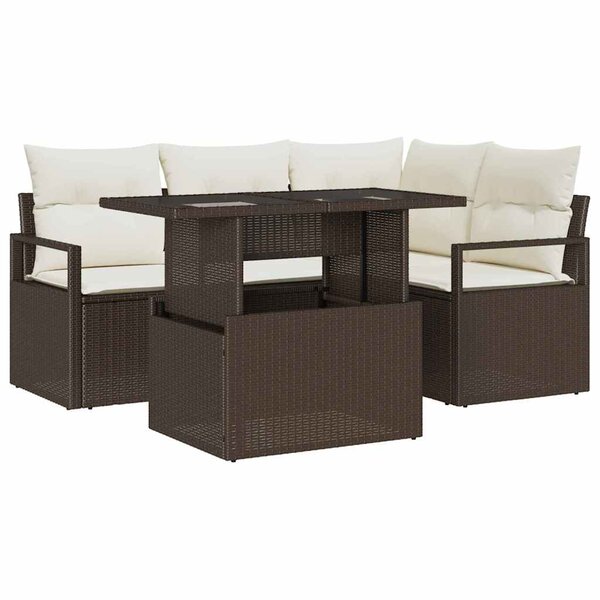 vidaXL Ensemble de canapé de jardin 5 Pièces Marron Poly rotin
