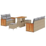 Ensemble de sofa de jardin 8 pièces avec coussins beige poly rattan acacia