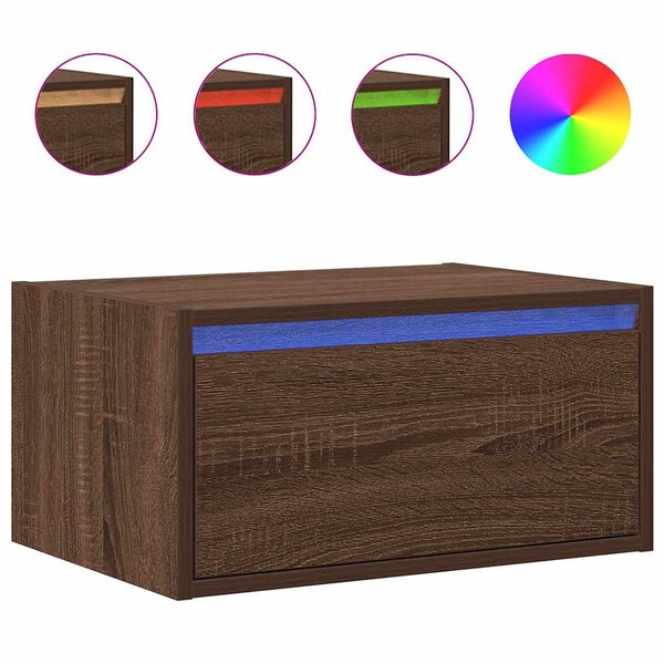 vidaXL Table de chevet murale avec lumières LED chêne marron