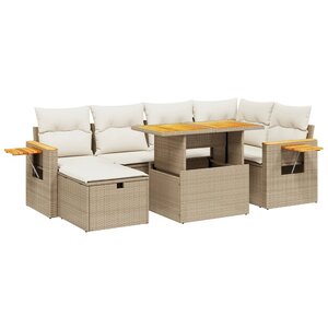 vidaXL Salon de jardin avec coussins 7 Pièces beige résine tressée