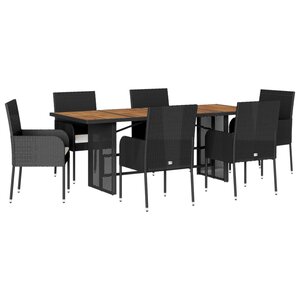 vidaXL Ensemble à manger de jardin coussins 7Pièces Noir Résine tressée