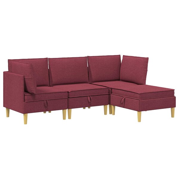 vidaXL Canapé modulaire avec rangement 4 Pièces Bordeaux Tissu