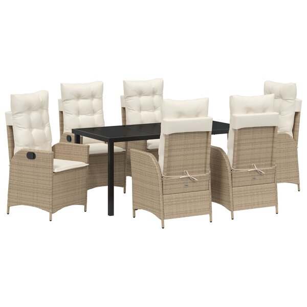 vidaXL Ensemble de jardin 7 pièces avec coussins Beige Poly Rattan