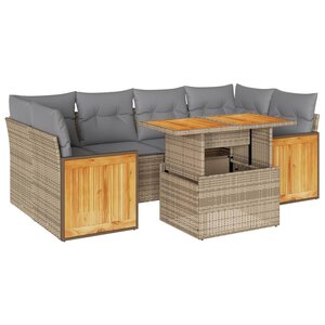 vidaXL Salon de jardin avec coussins 7 Pièces beige résine tressée acacia