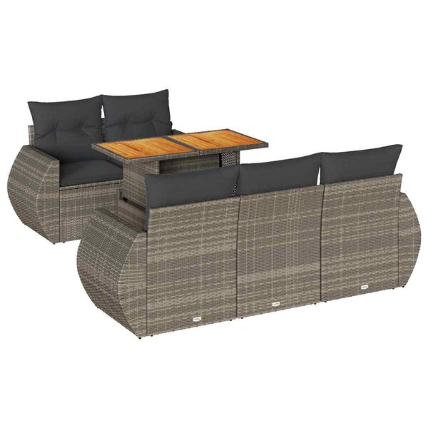 vidaXL Salon de jardin 6 Pièces avec coussins gris résine tressée