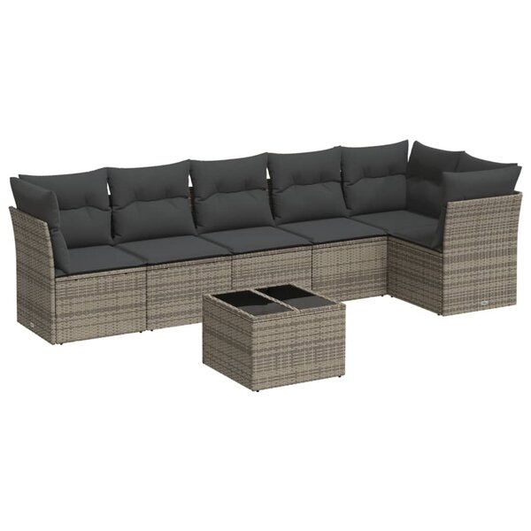 vidaXL Salon de jardin avec coussins 7 Pièces gris résine tressée