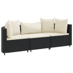 vidaXL Salon de jardin 3 Pièces avec coussins noir résine tressée