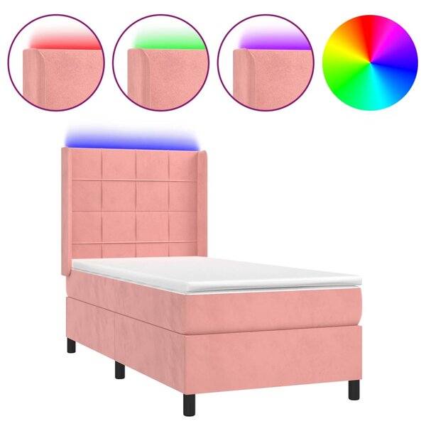 vidaXL Sommier à lattes de lit matelas et LED Rose 90x200 cm Velours