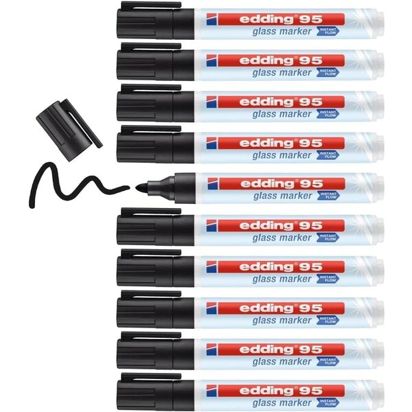 Marqueur pour Surface en Verre 95 Noir Pointe Ronde 1 5-3 mm x 10 EDDING
