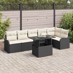 vidaXL Canapés de jardin 7 pièces en rotin synthétique noir avec coussins.