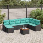 vidaXL Ensemble de canapé de jardin avec coussin 9 Pièces Noir Poly rotin