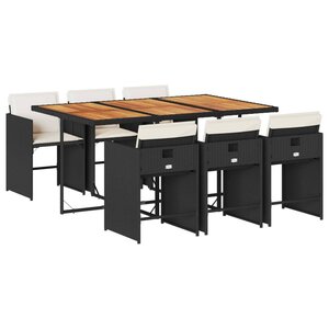 vidaXL Ensemble à manger de jardin coussins 7Pièces Noir Résine tressée