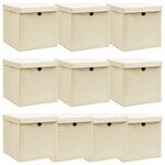 vidaXL Boîtes de rangement à couvercles 10 Pièces Crème 32x32x32 cm Tissu