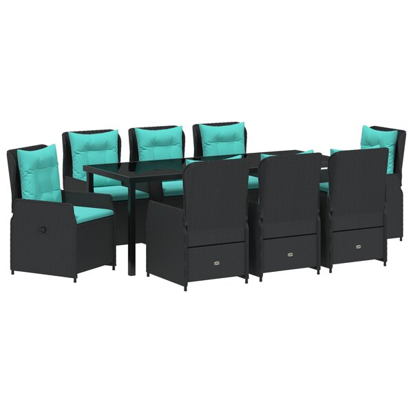 vidaXL Set de Jardin de 9 Pièces en Rattan Poly Noir