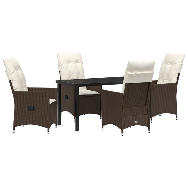 vidaXL Ensemble de Salle à Manger de Jardin 5 Pièces avec Coussins Marron Rattan Poly