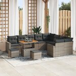 Ensemble de canapés de jardin de 12 pièces avec coussins gris en rotin poly et acacia