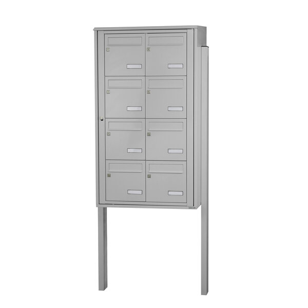 Bloc collectif Leabox 2x4 grade 3 simple face Extérieur fixation sur pieds à sceller Gris clair RAL 7035 finition brillante