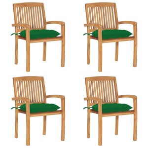 vidaXL Chaises de jardin empilables avec coussins lot de 4 Teck solide
