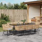 vidaXL Ensemble de salle à manger de jardin 9 pièces avec coussins en poly rattan marron