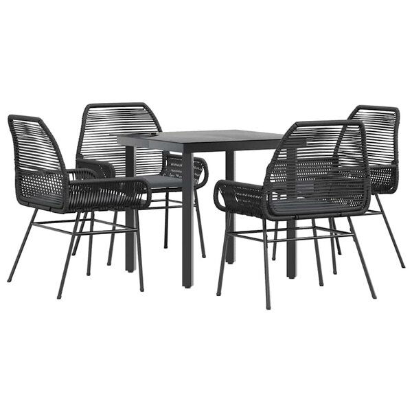 vidaXL Ensemble à manger de jardin et coussins 5 Pièces noir rotin verre