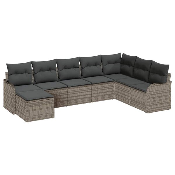 vidaXL Ensemble de canapé de jardin avec coussin 8 Pièces Gris Poly rotin