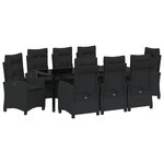 vidaXL Ensemble de jardin de 9 pièces avec coussins Noir en poly rattan