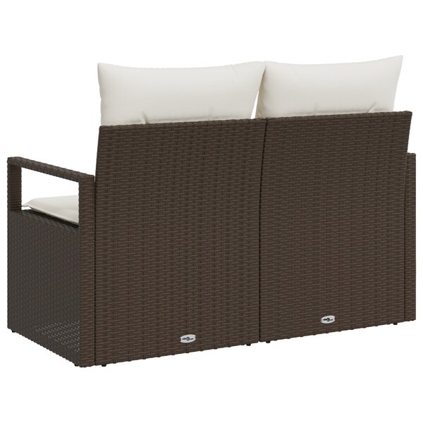 Canapé de jardin 2 places avec coussins en poly rotin marron