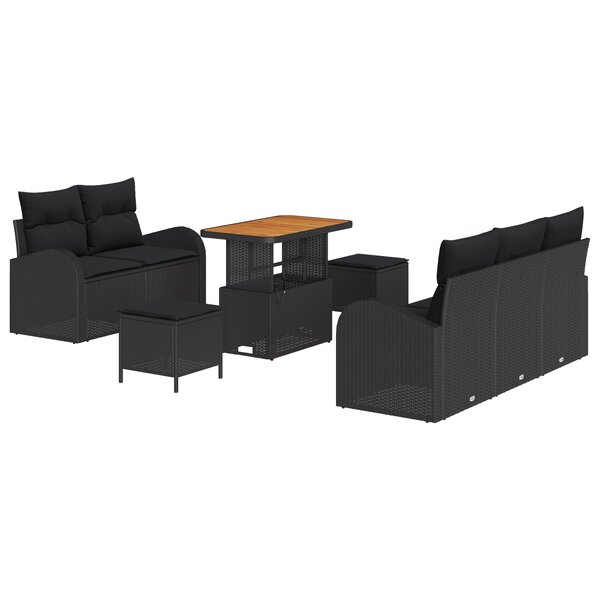 Ensemble de canapé de jardin 8 pièces vidaXL avec coussins Noir Poly Rotin Acacia