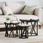 vidaXL Table d'appoint empilable 3 Pièces Chêne noir 53 x 53 x 40 cm