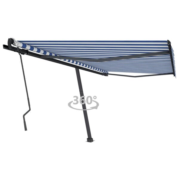 vidaXL Auvent manuel rétractable sur pied 450x300 cm Bleu et blanc