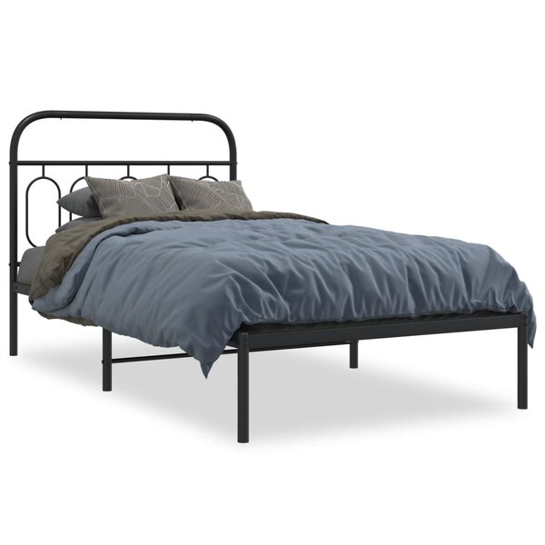 vidaXL Cadre de lit métal sans matelas avec tête de lit noir 100x190cm