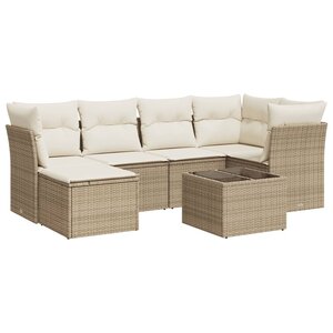 vidaXL Salon de jardin avec coussins 7 Pièces beige résine tressée
