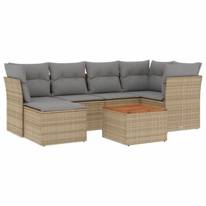 vidaXL Salon de jardin avec coussins 7Pièces mélange beige résine tressée
