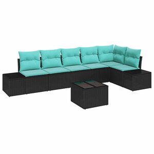 vidaXL Ensemble de canapé de jardin avec coussin 7 Pièces Noir polyrotin