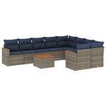 vidaXL Salon de jardin 10 Pièces avec coussins gris résine tressée