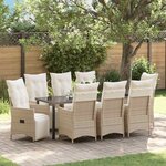 vidaXL Ensemble de salle à manger pour jardin 9 Pièces Beige polyrotin