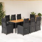 vidaXL Ensemble à manger de jardin 9Pièces coussins noir résine tressée