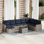 vidaXL Salon de jardin 9 Pièces avec coussins gris résine tressée