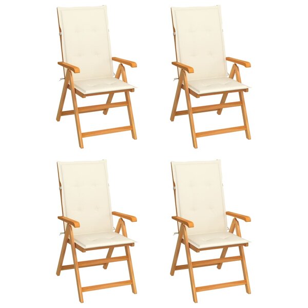 vidaXL Chaises de jardin lot de 4 avec coussins crème Bois teck solide