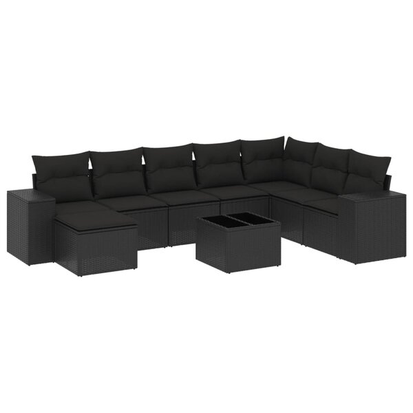 vidaXL Salon de jardin 9 Pièces avec coussins noir résine tressée