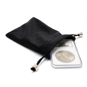 Sachet noir en velours pour monnaies de collection. Taille - L large