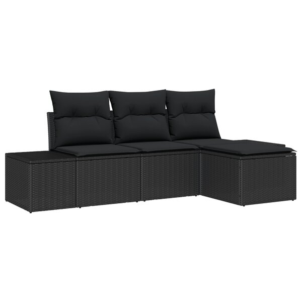 vidaXL Ensemble de Canapé de Jardin 4 Pièces avec Coussins Noir Poly Rattan