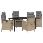 vidaXL Ensemble de Salle à Manger de Jardin de 5 Pièces avec Coussins Beige Poly Rattan