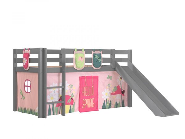 Lit Enfant Surélevé Avec Toboggan Pino 90x200cm Gris spring