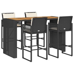 vidaXL Ensemble de bar de jardin 5 Pièces avec coussins noir poly rotin
