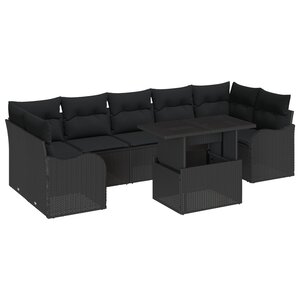 vidaXL Ensemble de canapés de jardin 8 pièces avec coussins Noir Rattan Poly